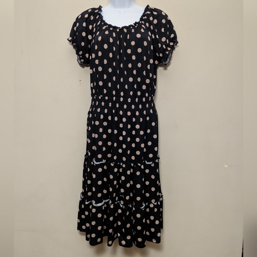 Kate & Lily Blue Polka Dot Stretch Peasant Dress 6